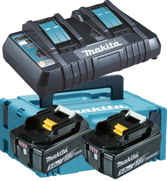 Makita Ladegerät - DC18RD - Makpac 2 - inkl. 2 Akkus BL1850 18V 5AH