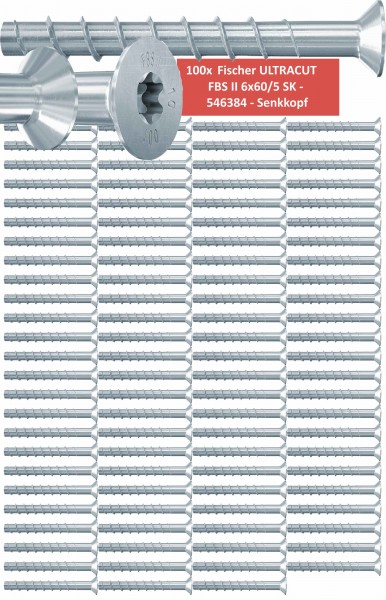 Fischer Betonschrauben Senkkopf UltraCut FBS II 6x60/5 SK - 100 Stück - 546384