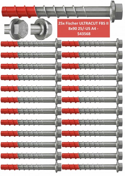 Fischer Betonschrauben Sechskant UltraCut FBS II 8x90 25/- US A4 - 25 Stück