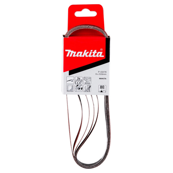 Makita Schleifband - für Holz und Metall - 9 x 533 mm K80 - 5er Set - P-43278