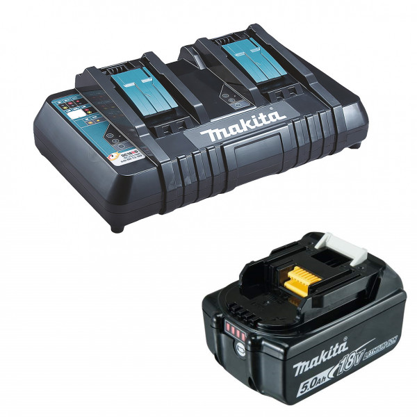 Makita Ladegerät - DC18RD - Doppelladegerät - inkl. 1 Akku BL1850 18V 5AH