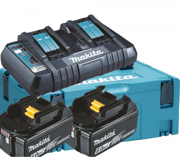 Makita Ladegerät - DC18RD - MAKPAC 2 - 14,4-18V + 2x Akku BL1860 6AH