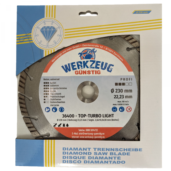 Diamanttrennscheibe 230mm - Beton - Universal - Betonstahl - Ziegel - mit Logo