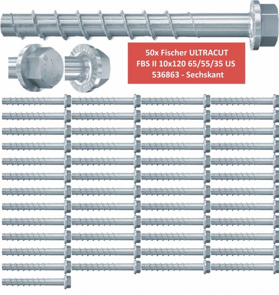 Fischer Betonschrauben Sechskant UltraCut FBS II 10x120 65/55/35 US - 50 Stück