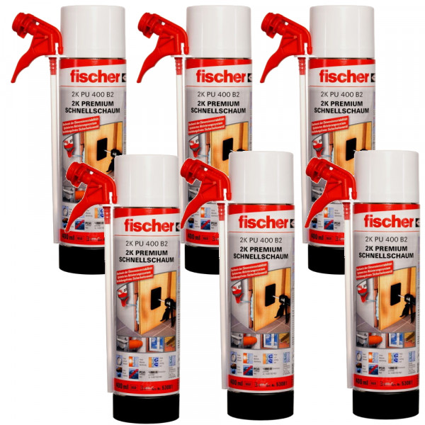 Fischer Zargenschaum Montageschaum Schnellschaum PU 400 B2 - 2K - 6 Stück