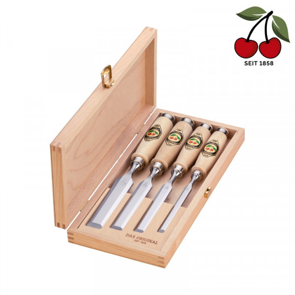 Kirschen Stechbeitel-Satz Set 1141000 - Holzkoffer Buche - 4-teilig - 10-26 mm