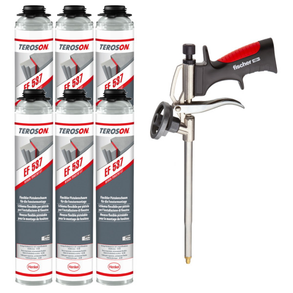 Teroson Pistolenschaum Set EF 537 6x + Fischer Metallpistole PUP M3