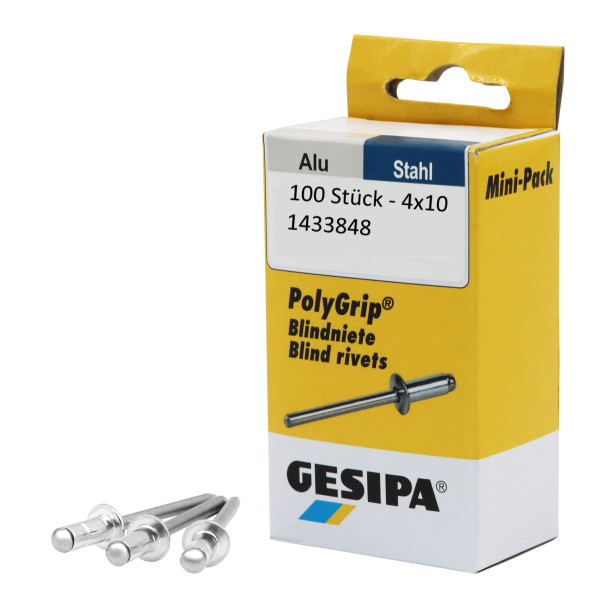 Gesipa Blindnieten Mini-Pack PolyGrip - 100 Stk - 4 x 10 - Alu/Stahl - 1433848