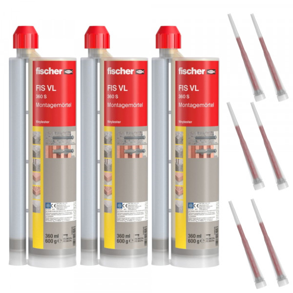 Fischer Montagemörtel FIS VL 360 S - 3 Stück inkl. 6x Statikmischer - 519556