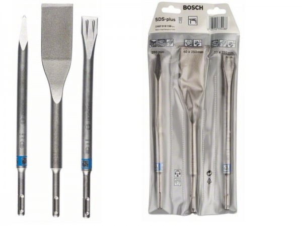 Bosch SDS plus Meißel flach spitz- 250-260mm lang - 3-teilig - selbstschärfend