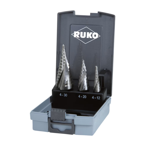 Ruko Stufenbohrer-Satz - 3-teilig - HSS - Größen 0/9, 1, 2 - 101026RO