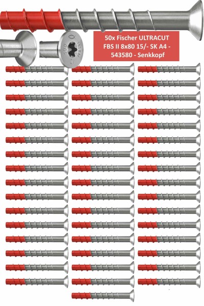 Fischer Betonschrauben Senkkopf UltraCut FBS II 8x80 15/- SK A4 - 50 Stück