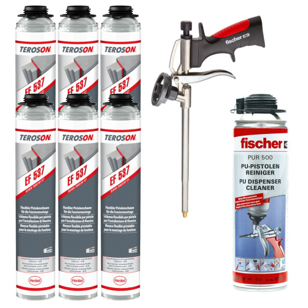 Teroson Pistolenschaum Set EF 537 6x + PUR500 Reiniger + Pistole PUP M3
